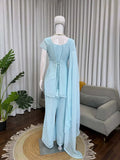 Fancy Georgette Thread Sequence Work Top Palazzo Dupatta Sky
