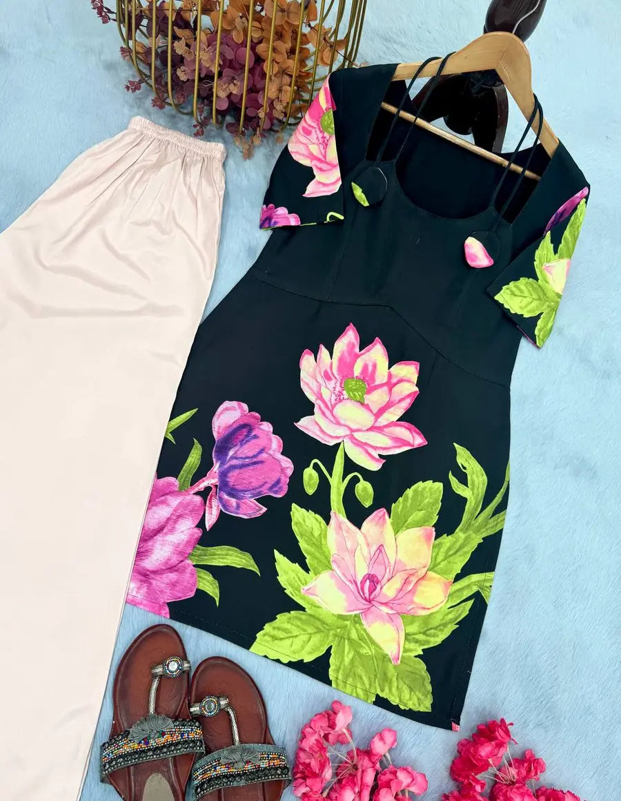 Fancy Roman Silk Digital Print Work Kurti | Size S