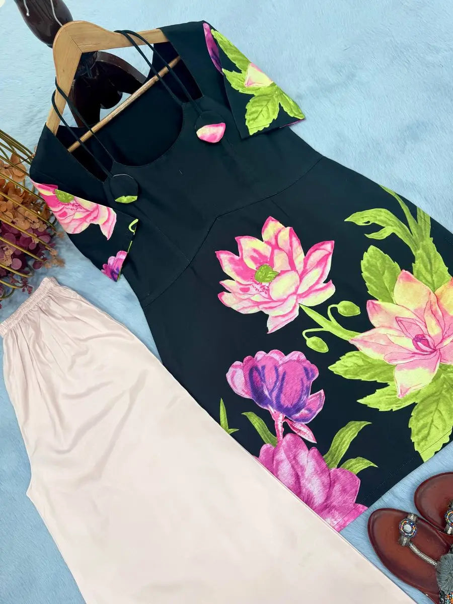 Fancy Roman Silk Digital Print Work Kurti | Size S