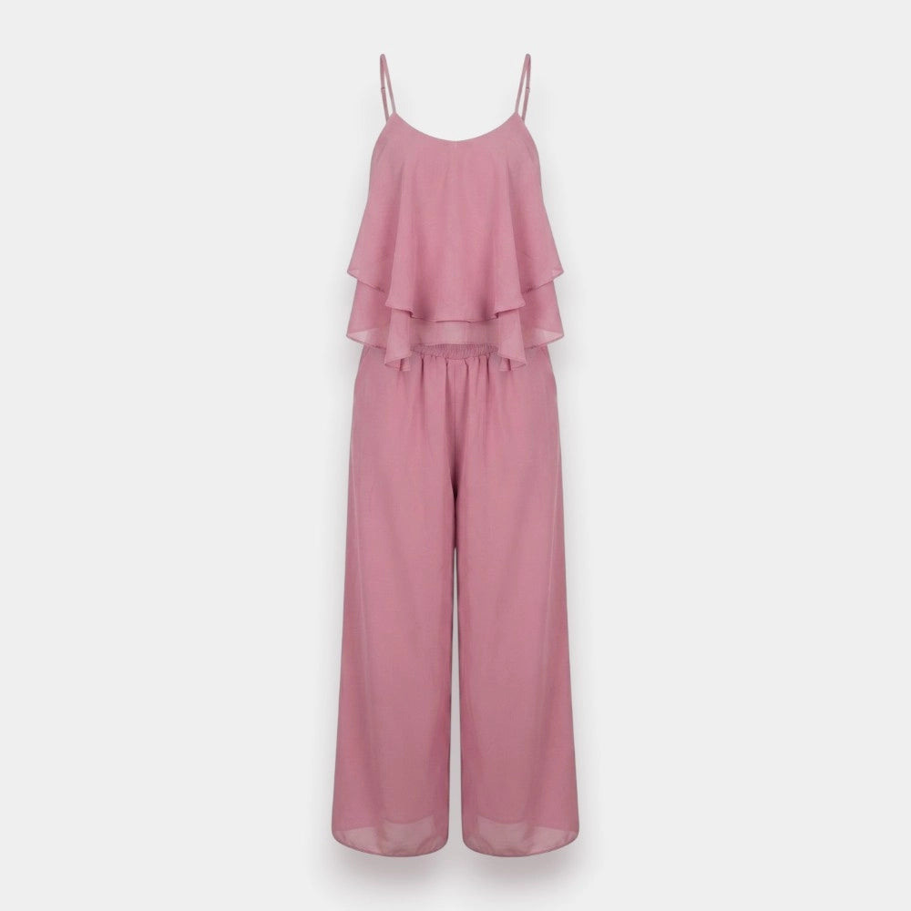 Elegant Flowy Chiffon Sleeveless Two-Piece Set – Size S to L