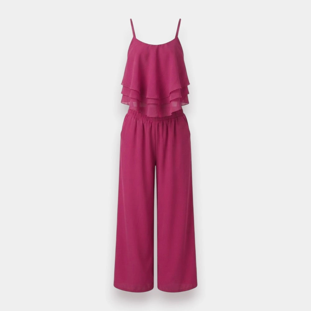 Elegant Flowy Chiffon Sleeveless Two-Piece Set – Size S to L