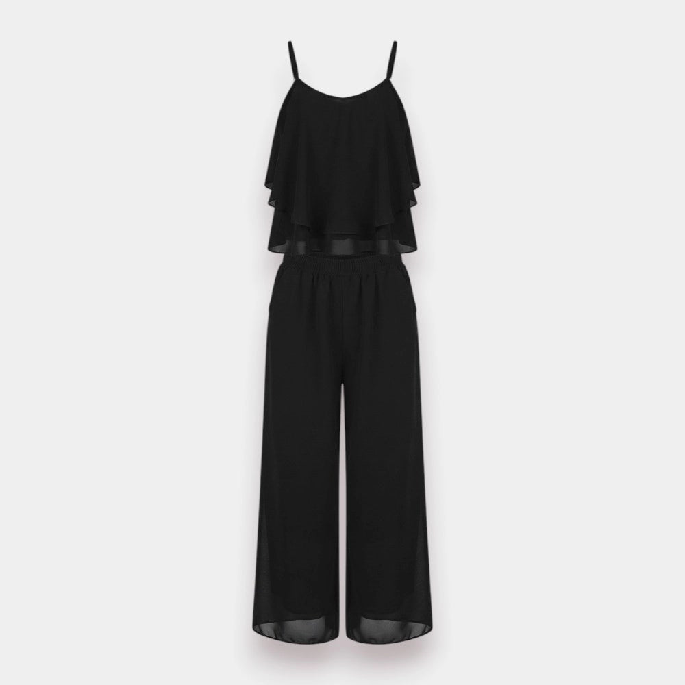 Elegant Flowy Chiffon Sleeveless Two-Piece Set – Size S to L