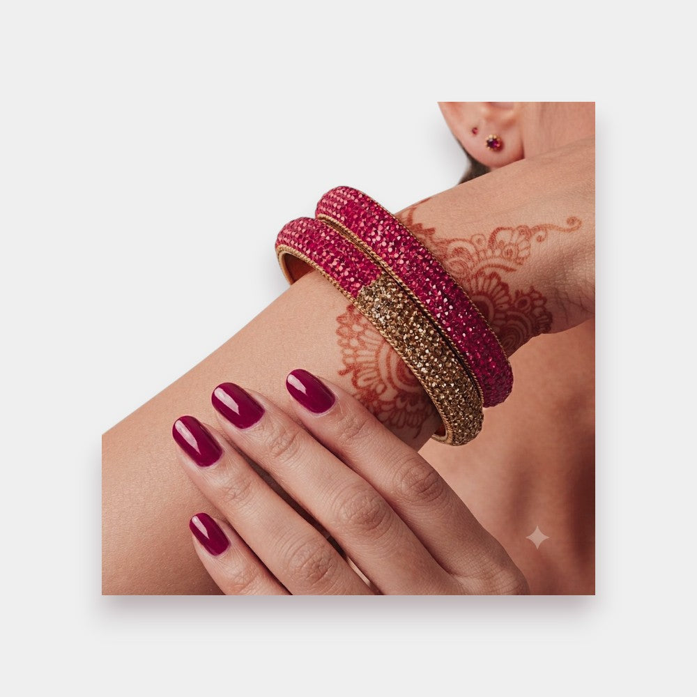 Dual-Tone Crystal 2 Pcs Bangles Set