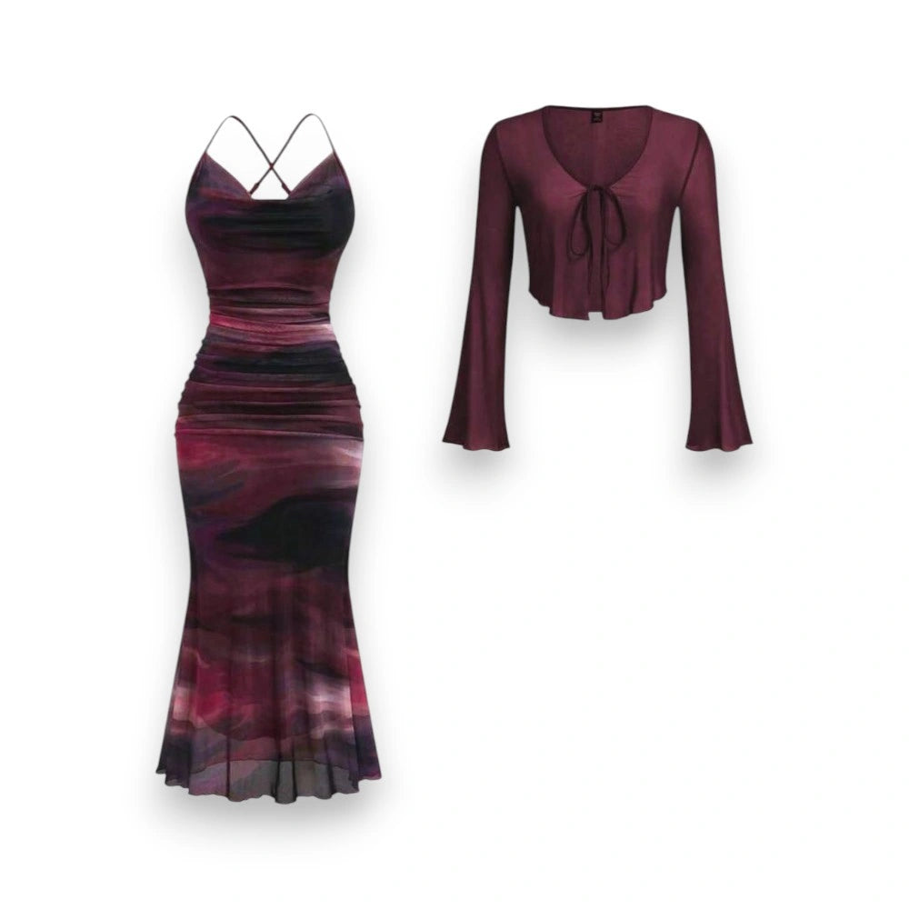 Marbled Mesh Dress & Shrug Set