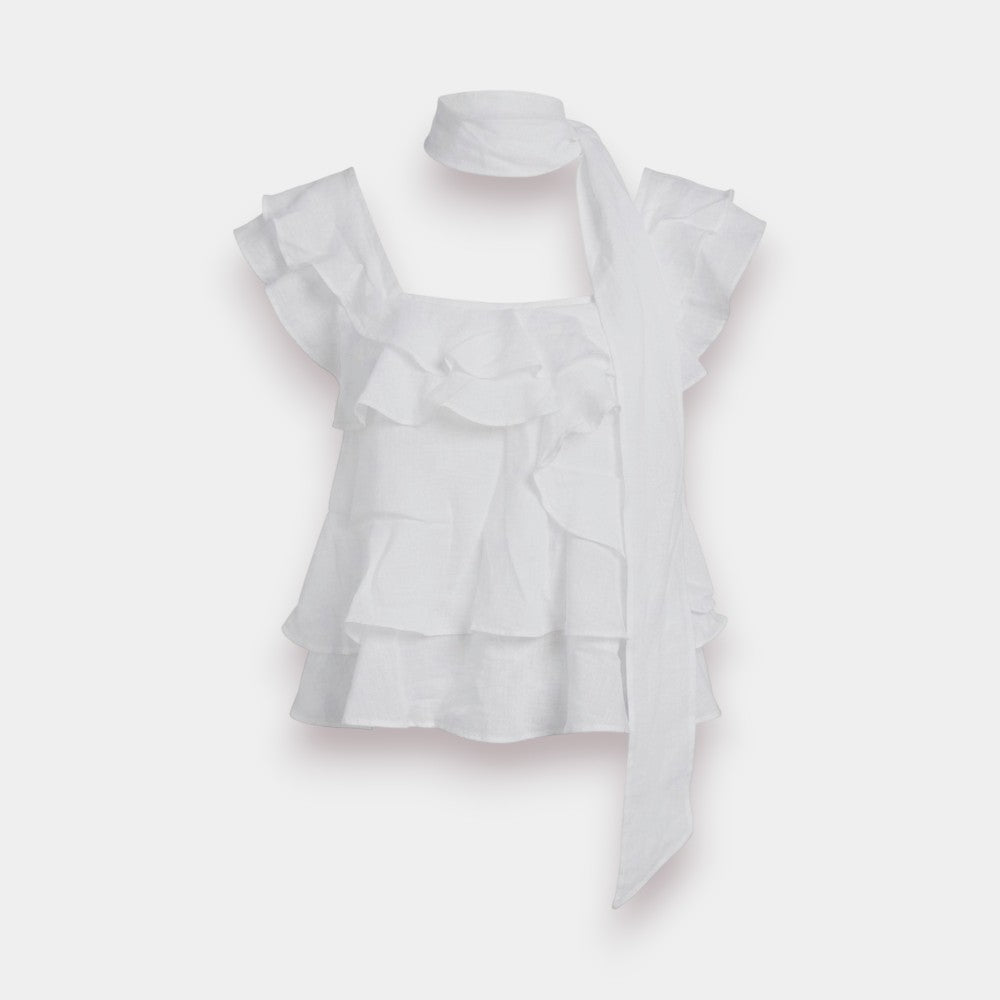 Layered Ruffle Tiered Neck-Tie Top – Women's T-Shirt – Size S to L
