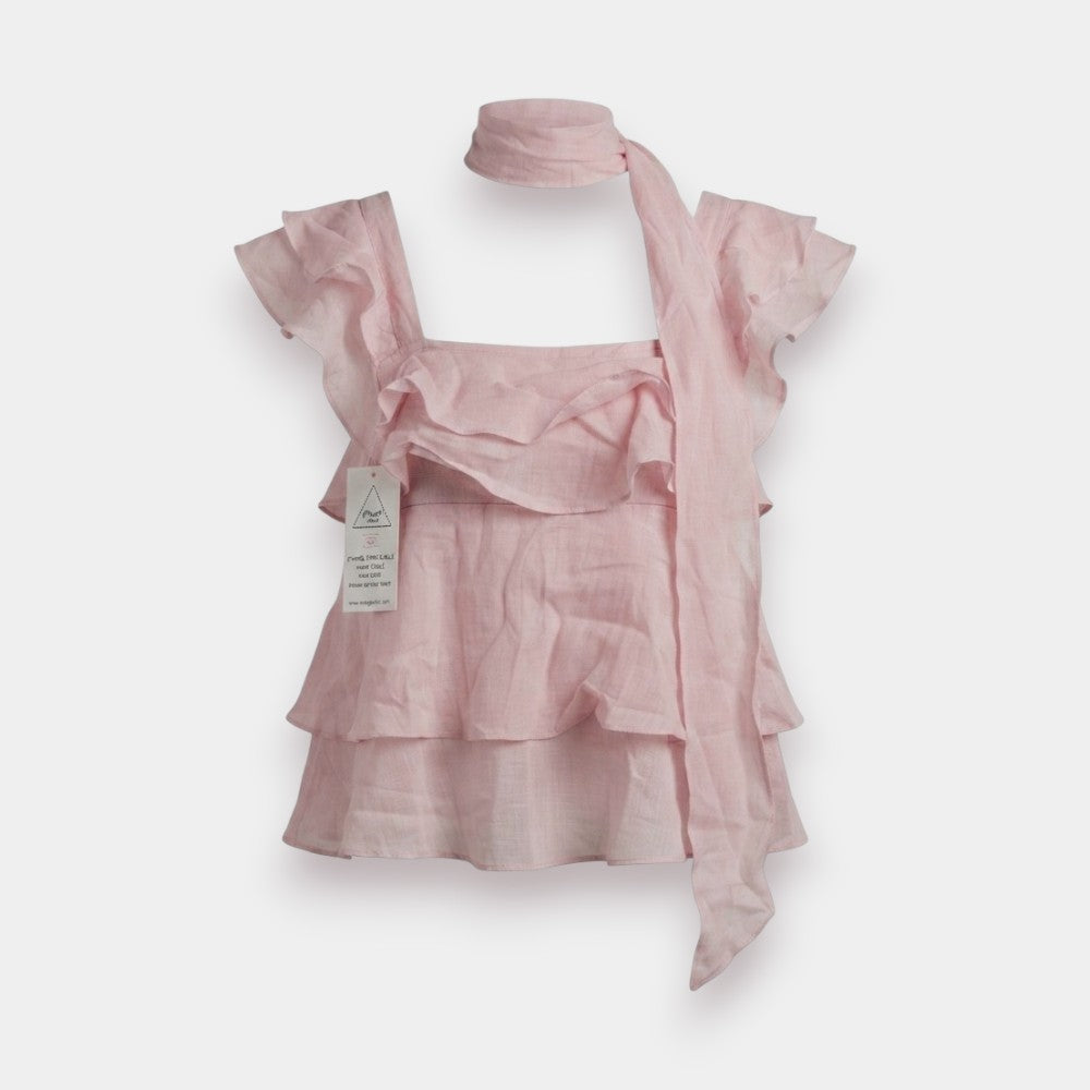 Layered Ruffle Tiered Neck-Tie Top – Women's T-Shirt – Size S to L
