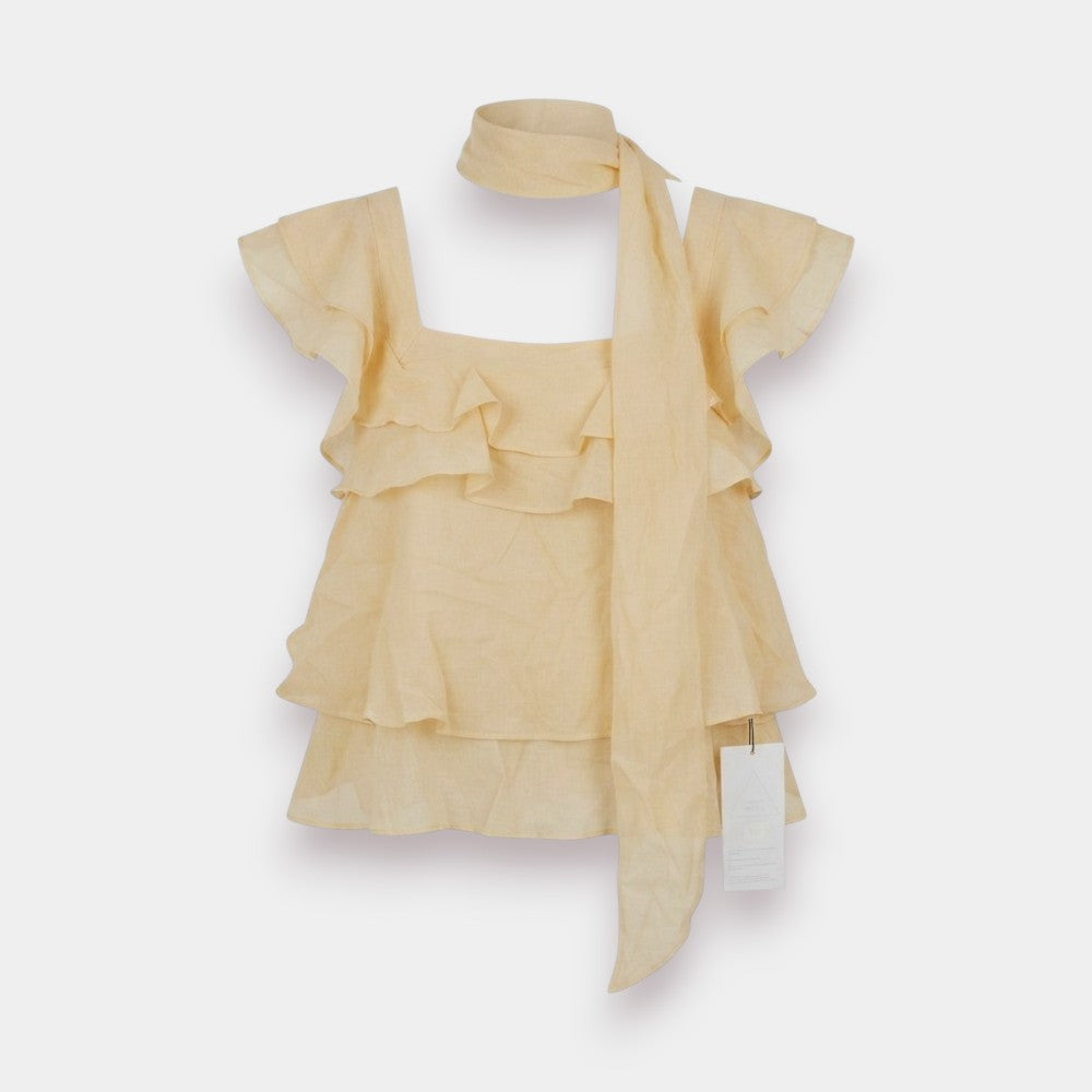 Layered Ruffle Tiered Neck-Tie Top – Women's T-Shirt – Size S to L