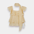 Layered Ruffle Tiered Neck-Tie Top – Women's T-Shirt – Size S to L