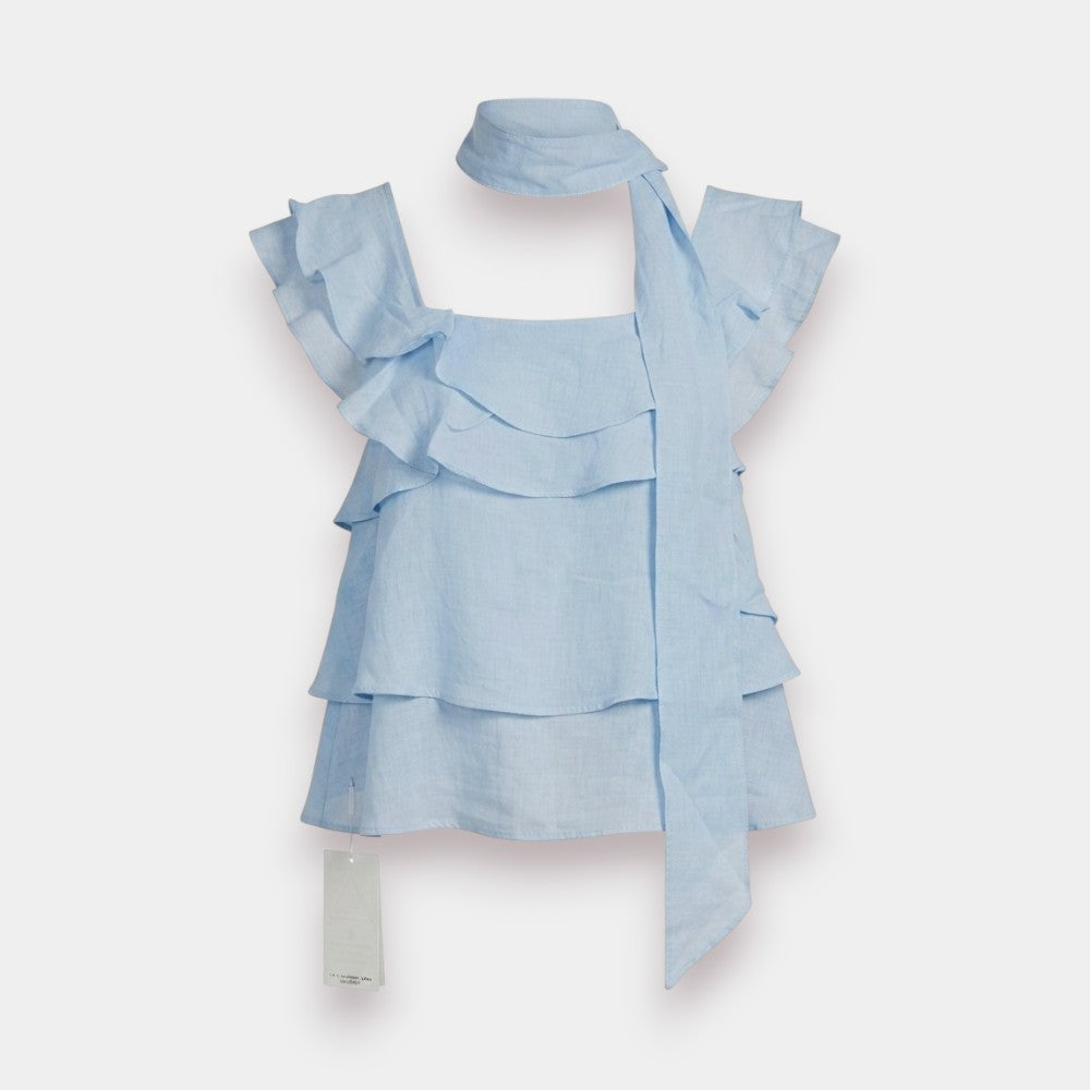 Layered Ruffle Tiered Neck-Tie Top – Women's T-Shirt – Size S to L