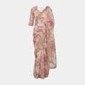 Mirror-Work Bordered Organza Floral Saree Set