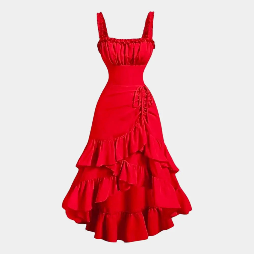 Women's Elegant Fishtail Ruffle Long Dress – Solid Square Neck Sleeveless Gown