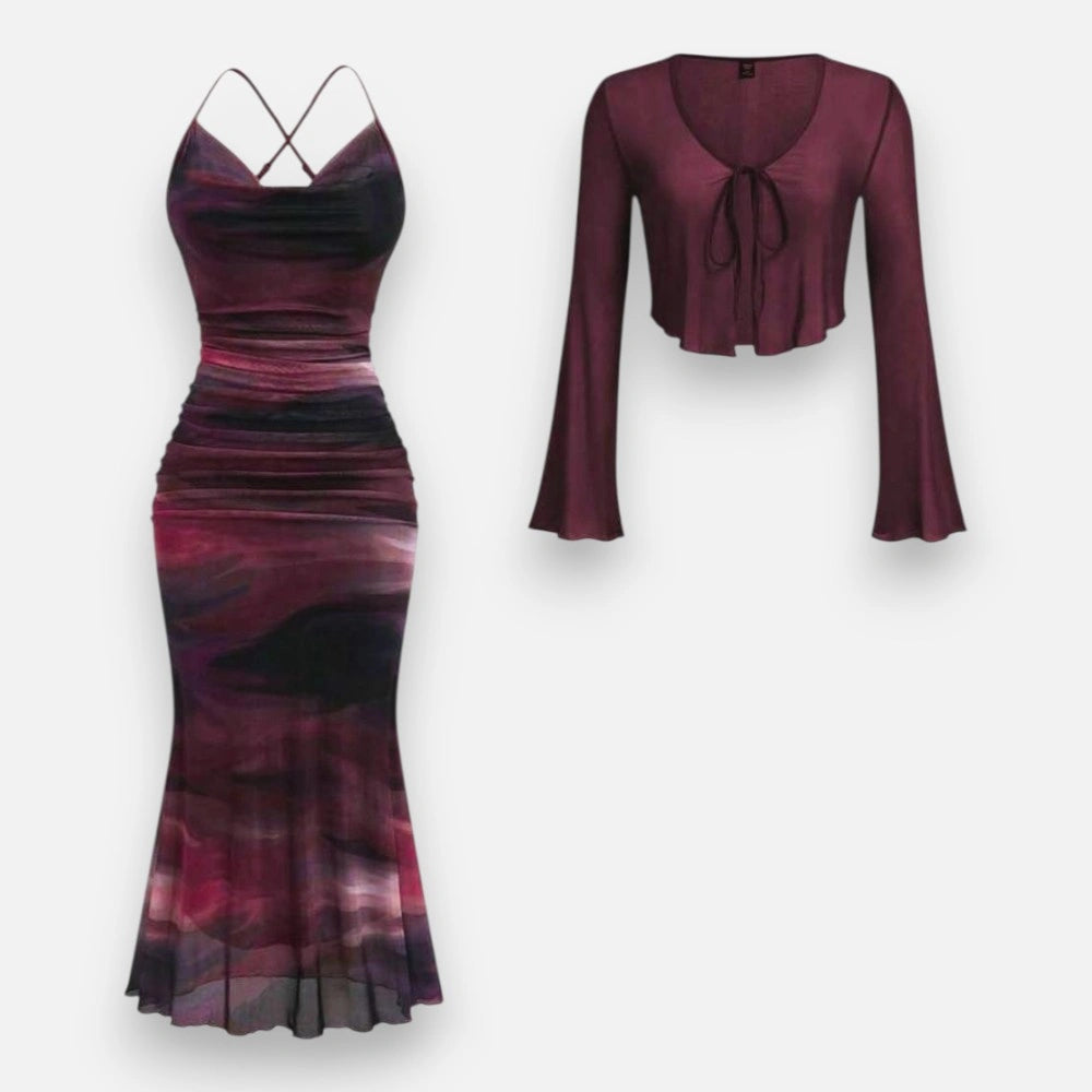 Marbled Mesh Dress & Shrug Set