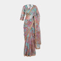 Mirror-Work Bordered Organza Floral Saree Set – Size (36"–38")