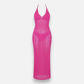 Hot Pink Crochet V-Neck Cover-Up Dress – Size L