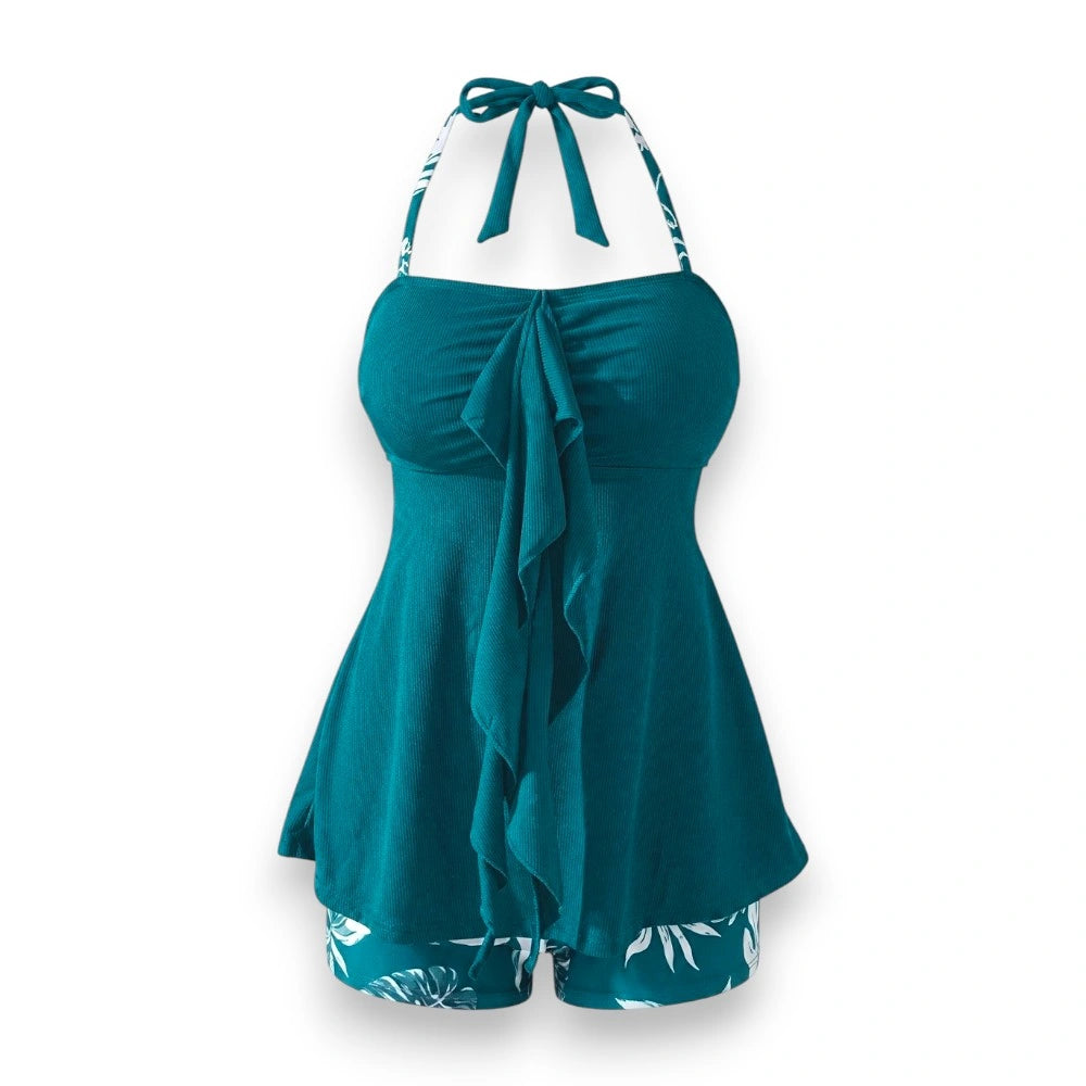 Teal Blue Flowy Halter Swim Set – Women's Swimming Dress