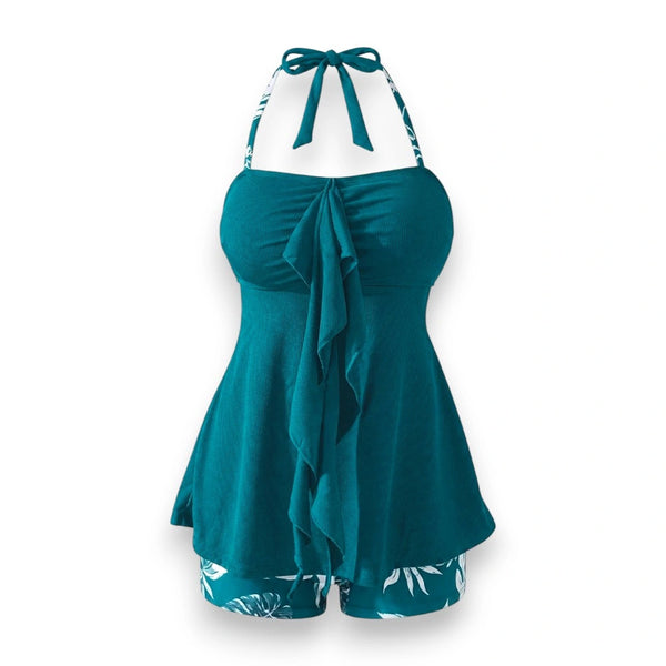 Teal Blue Flowy Halter Swim Set – Women's Swimming Dress