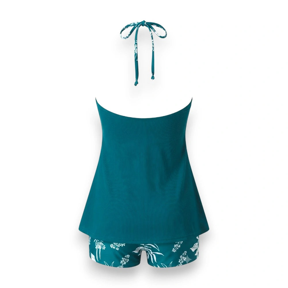 Teal Blue Flowy Halter Swim Set – Women's Swimming Dress