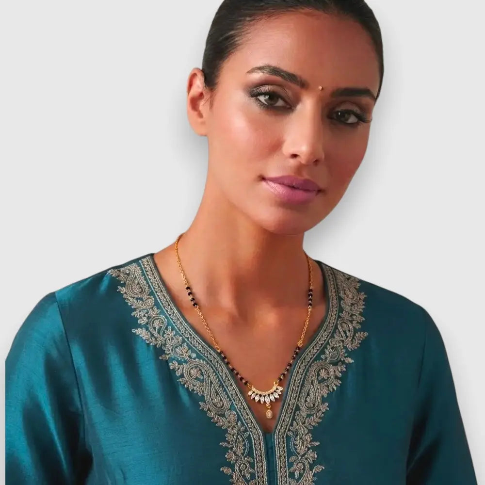 Modern Gold & Black Bead Pendant Mangalsutra
