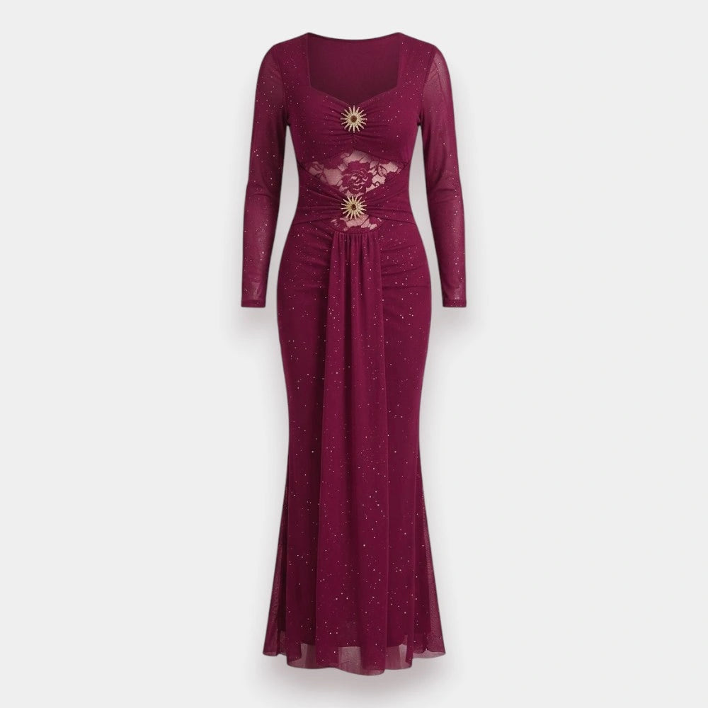 Maroon Glitter-Infused Bodycon Dress – Sizes S to XL