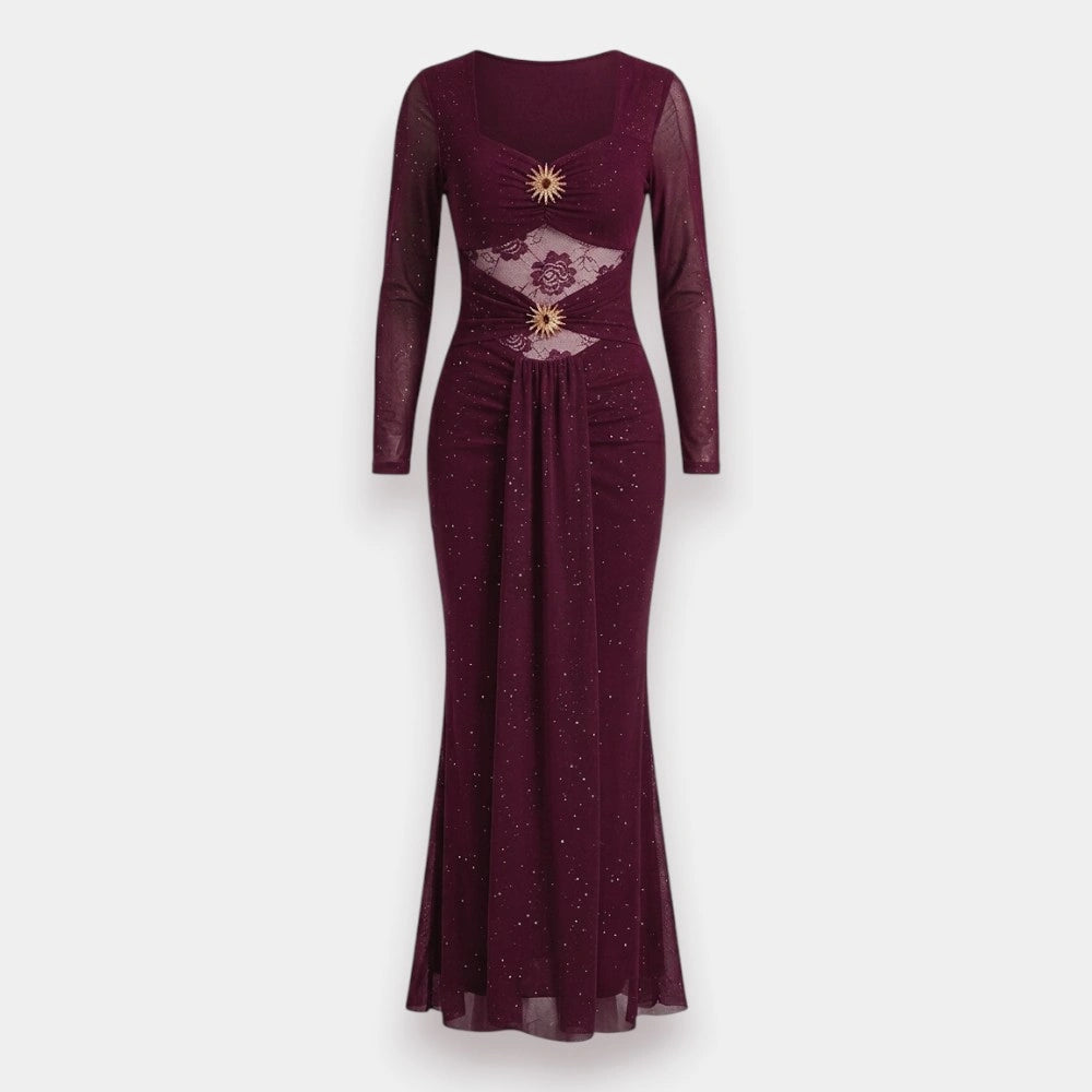 Wine Glitter-Infused Bodycon Dress – Sizes S to XL