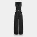 Women's Black & White Striped 2-Piece Suit – V-Neck Top & Straight Pants