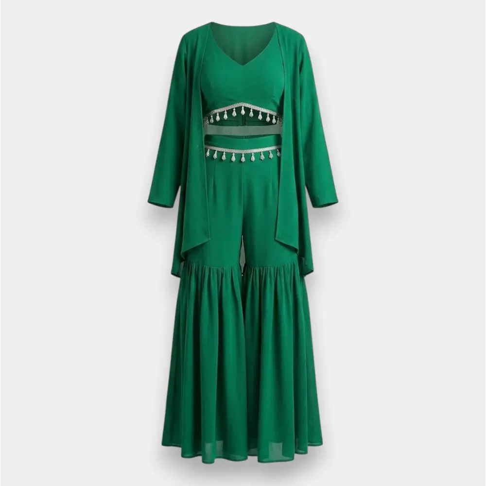 Fancy Georgette Sharara Set with Embroidered Blouse & Koti