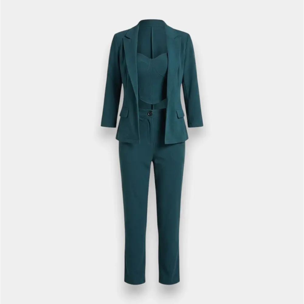 FANCY LYCRA PLAIN FORMAL WEAR FULL STITCHED TOP PANT WITH BLAZER TEAL