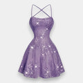 Women's Purple Sequin Backless Mini Dress – Disco Party & Prom Gown