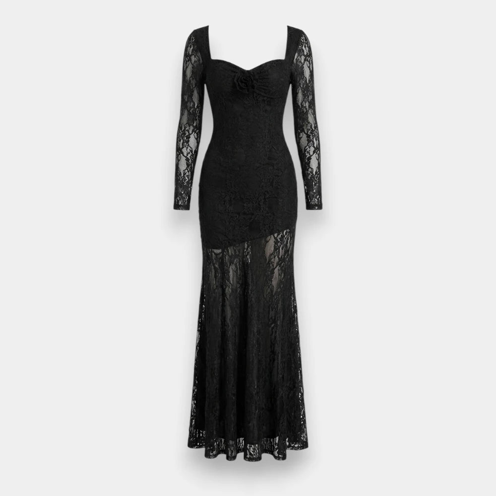 Women's Black Lace Long Bodycon Dress – Corset Style Party & Boho Gown