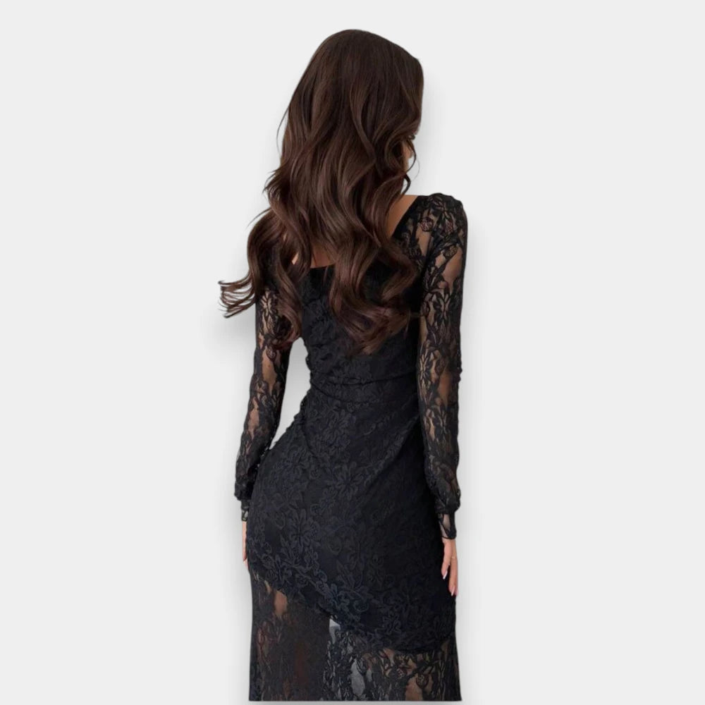 black lace boho dress Black Lace Long Bodycon Dress in Qatar – Doko Fashion Wear (Dohans)