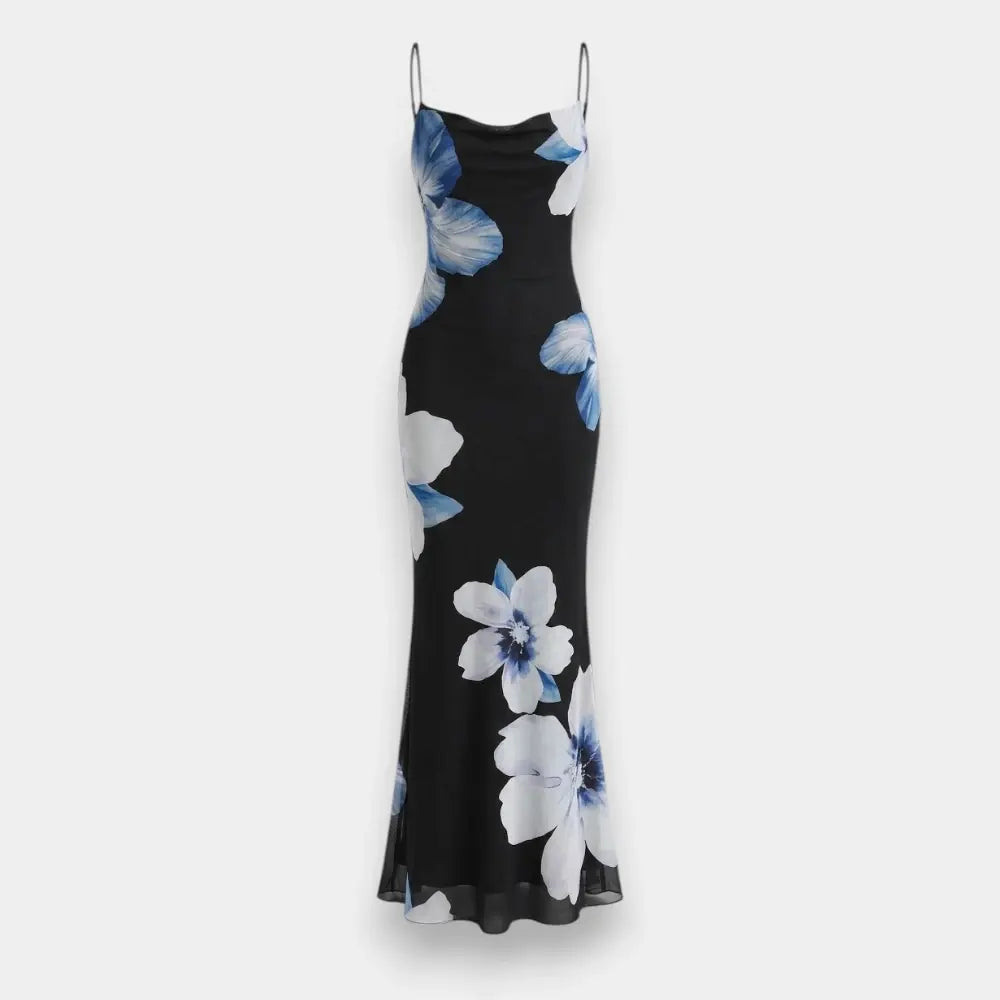 Floral Printed Slim Fit Cami Dress with Sheer Back & Spaghetti Straps
