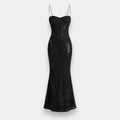 Women's Elegant Sequin Bodycon Mermaid Dress – Black Spaghetti Strap Cocktail Party Gown