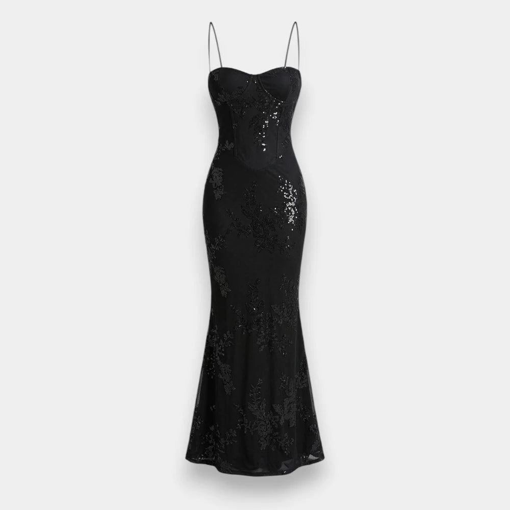 Women's Elegant Sequin Bodycon Mermaid Dress – Black Spaghetti Strap Cocktail Party Gown