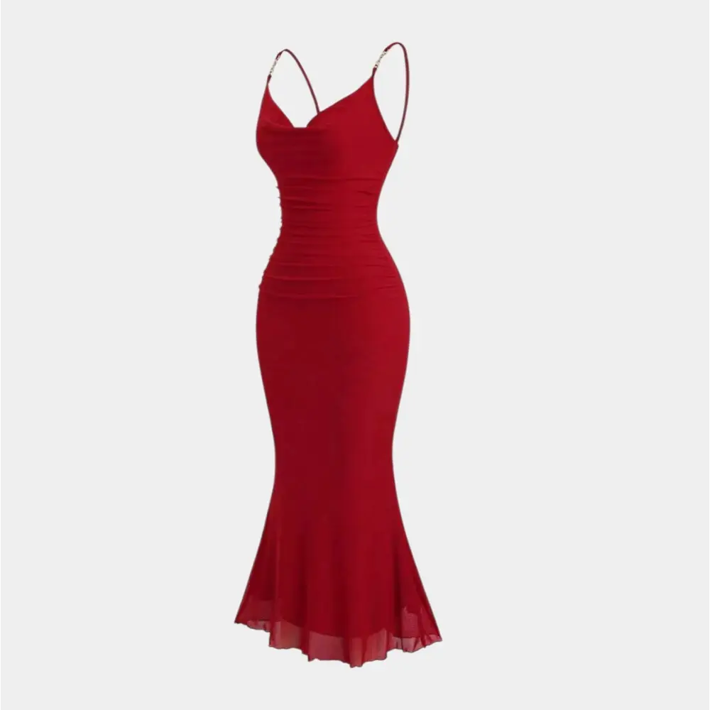 Women's Red Ruched Bodycon Midi Dress