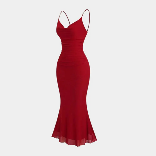 Women's Red Ruched Bodycon Midi Dress