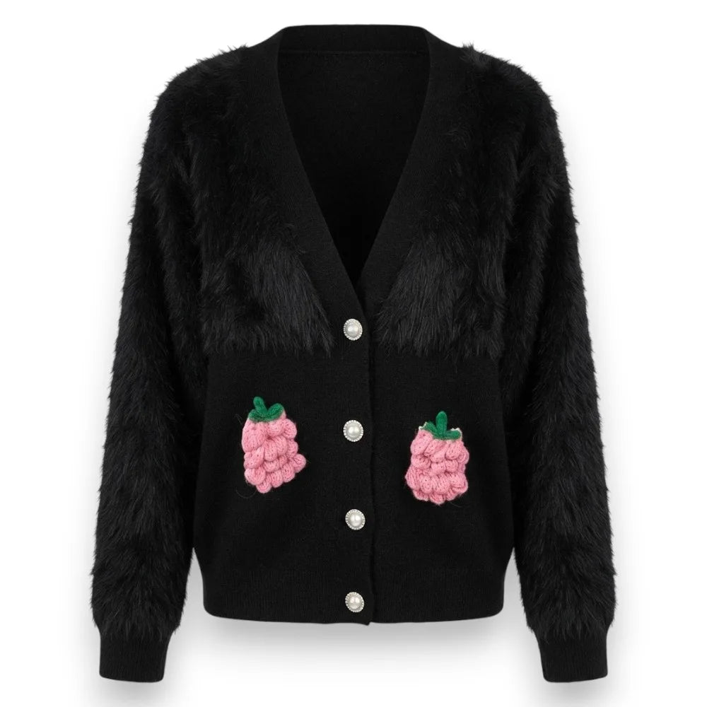 Ladies Sweater Knit V-neck Pineapple Button Cardigan Jackets & Hoodies