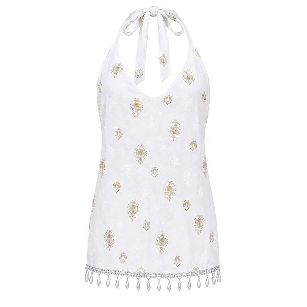 Halter Short White Kurthi – Ladies Kurthi (XS to S)