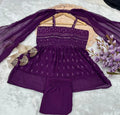 Designer Georgette Sequence Embroidery Top Palazzo Dupatta Purple | Size M