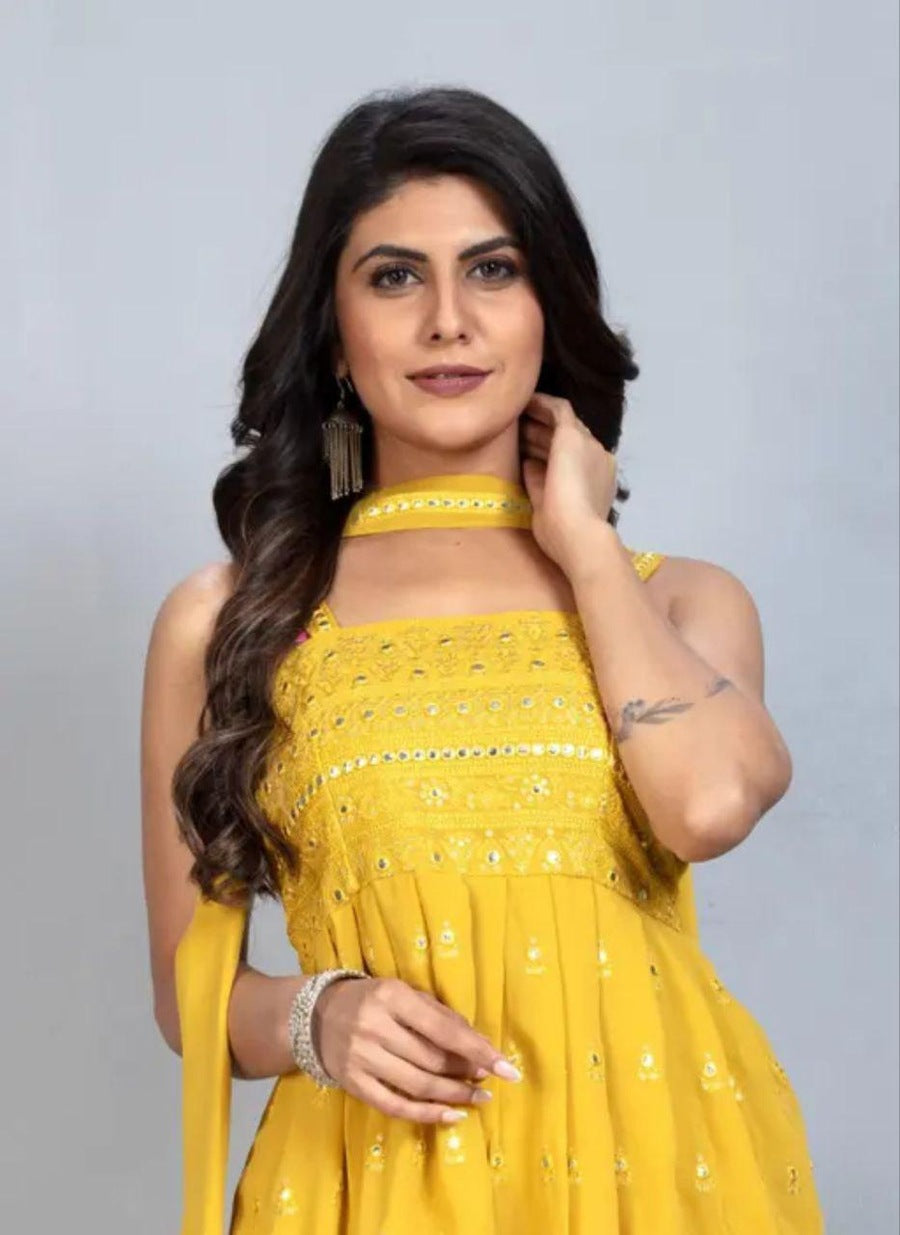 Designer Georgette Sequence Embroidery Top Palazzo Dupatta