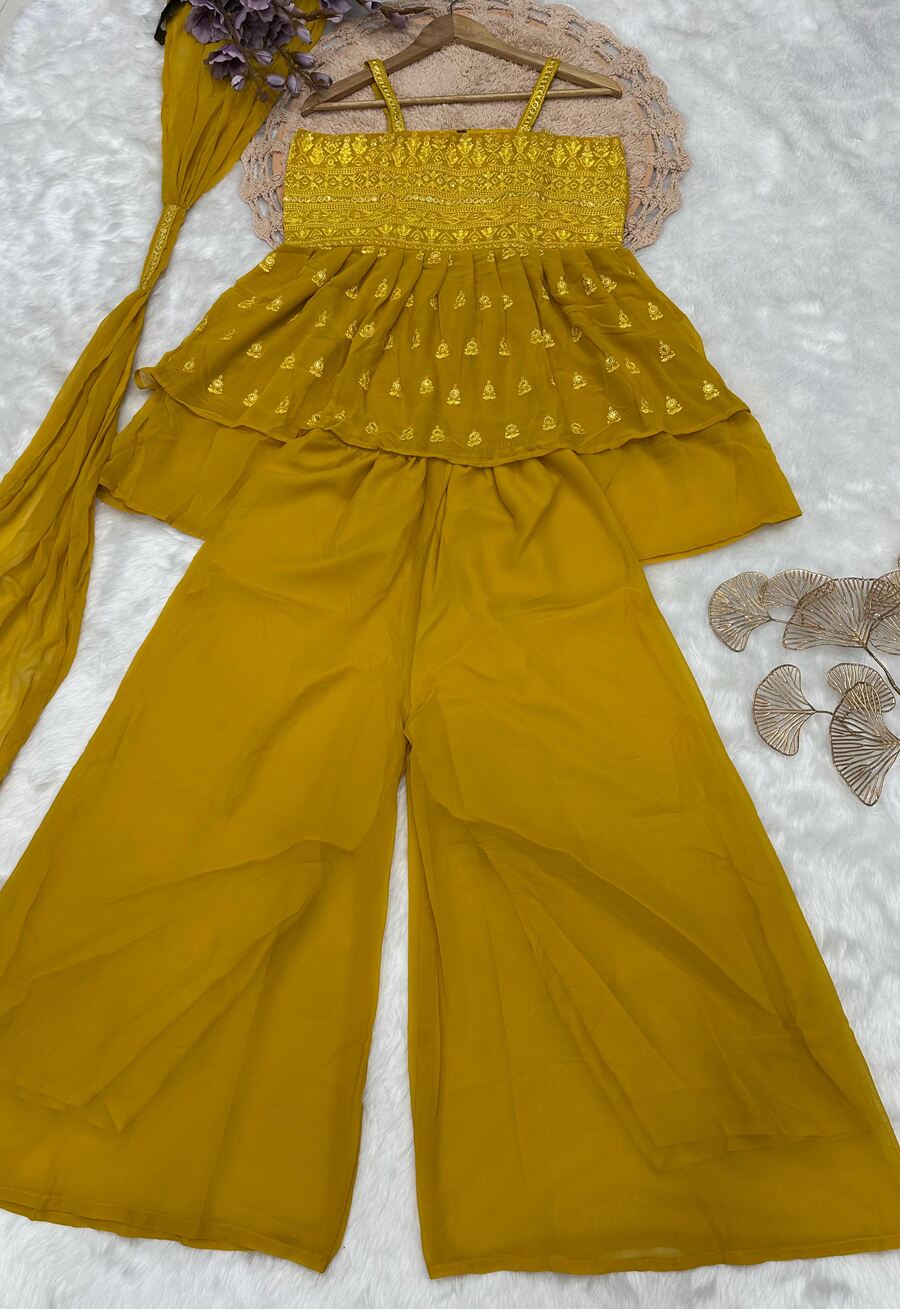 Designer Georgette Sequence Embroidery Top Palazzo Dupatta