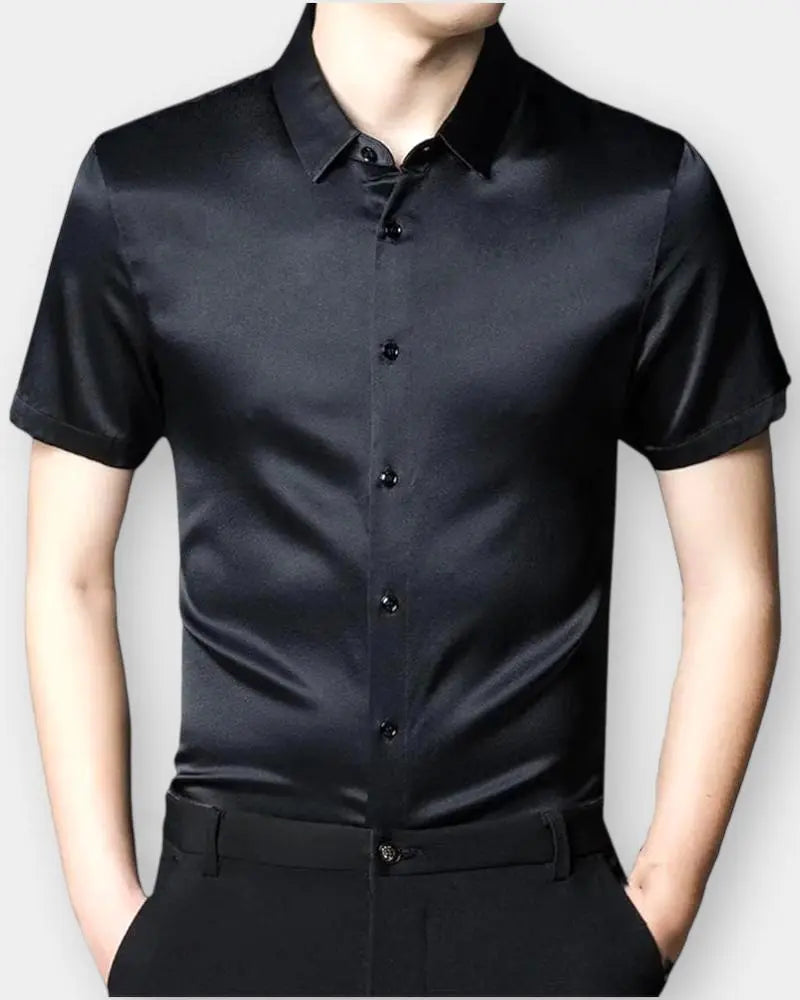 Half Sleeve Luxurious Silk Shirt | Color - Black