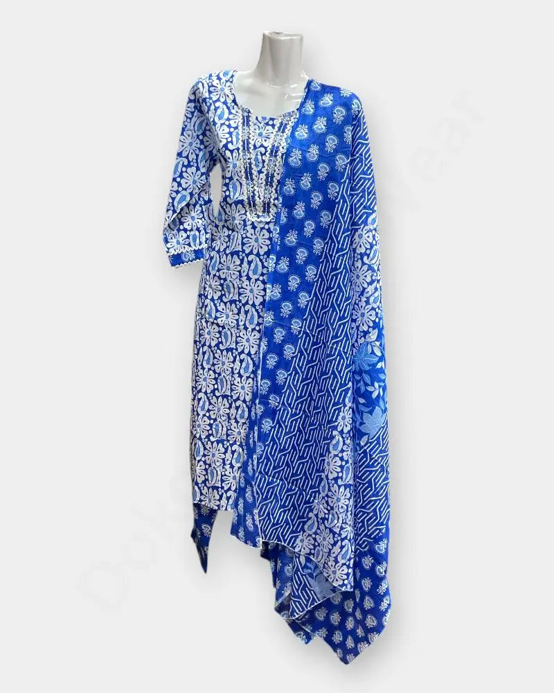 3 pcs Kurthi set for summer Ladies Kurthi Color-Blue