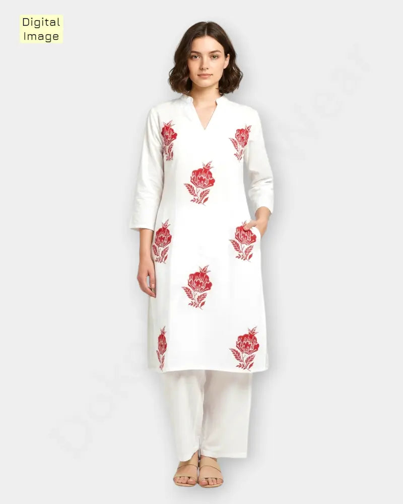 Cord-set White Color Ladies Kurthi |Size Large