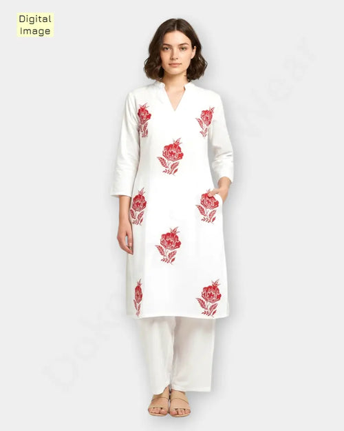Cord-set White Color Ladies Kurthi |Size Large