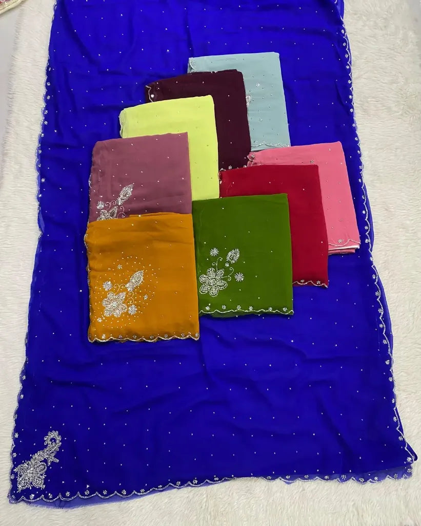 Georgette Saree with Boutique Work With Unstitched Blouse