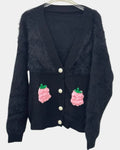 Ladies Sweater Knit V-neck Pineapple Button Cardigan Jackets & Hoodies
