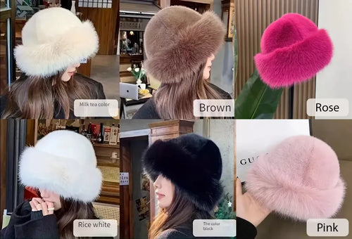 Womens Faux Fur Plush Fur Luxury Russian Hat Winter Ski Thermal Hat Cap
