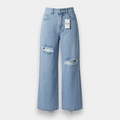 Women's Distressed Wide-Leg Jeans – High-Rise Waist