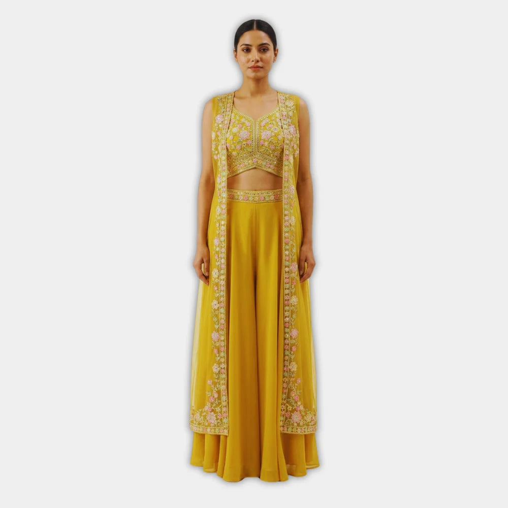 Sharara Set – Festive Ladies Ethnic Wear - Size XL - Yellow Color