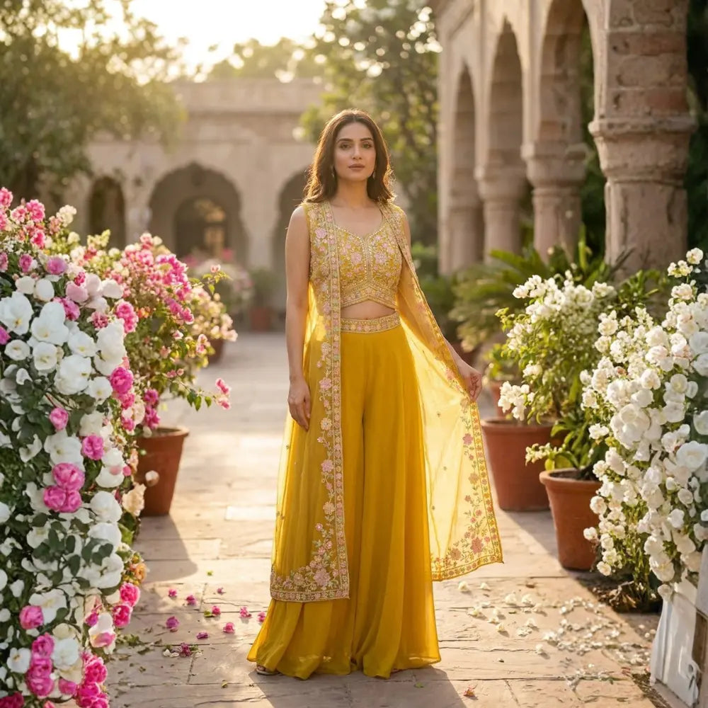 Sharara Set – Festive Ladies Ethnic Wear - Size XL - Yellow Color